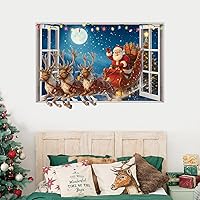 Vista 6 de Calcomanías de pared de Navidad, calcomanías de pared 3D de Papá Noel, calcomanías de ventana de Papá Noel, calcomanías de ventana de reno, Papá