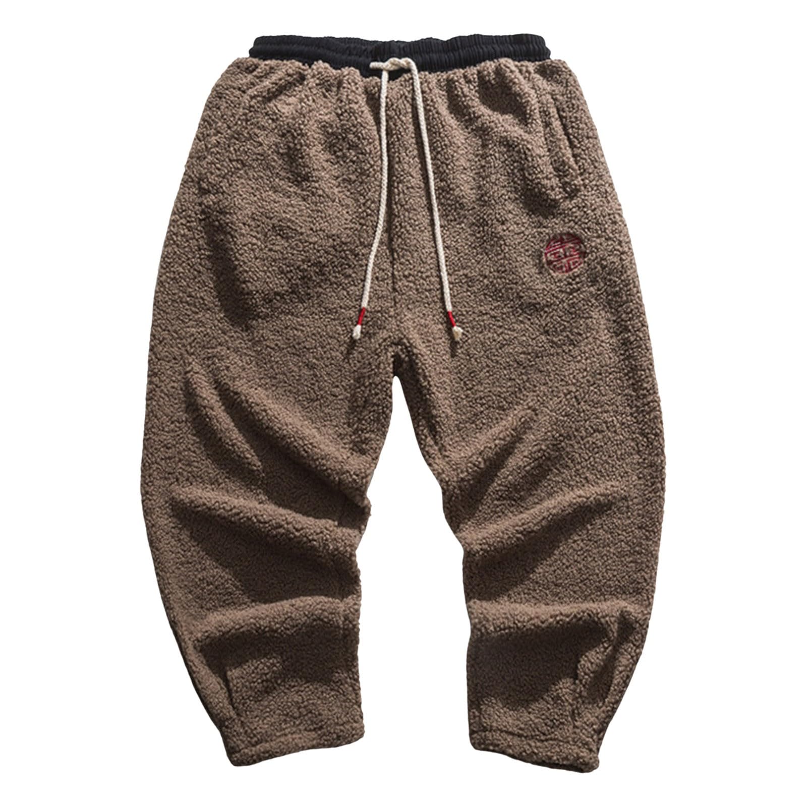 Teddy Plüsch Hose Herren Hose Winter Haremshose Regular Fit Lose Gerade Pants Baggy Gefüttert Thermo Hosen Freizeithose Japanische Hosen