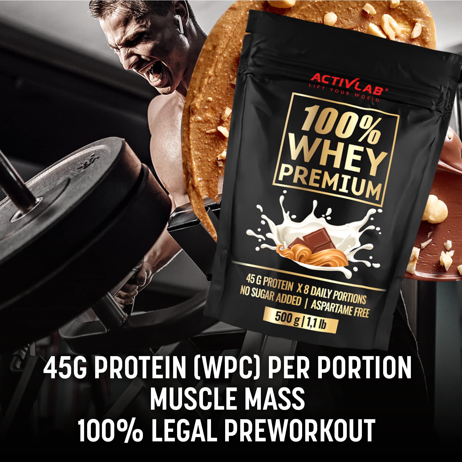 Protéine WHEY ACTIVLAB 100% Premium - Goût Beurre De Cacahuète Chocolat, 500g