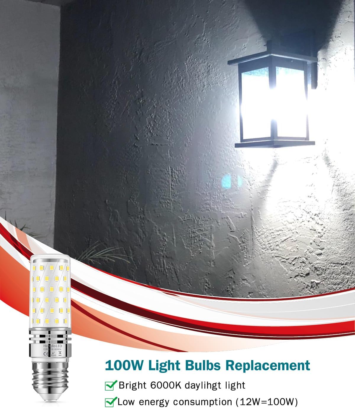 100 Watts Equivalent E26 Corn Bulbs, Medium Screw LED Light Bulb 1200LM, Daylight White 6000K, 4-Pack