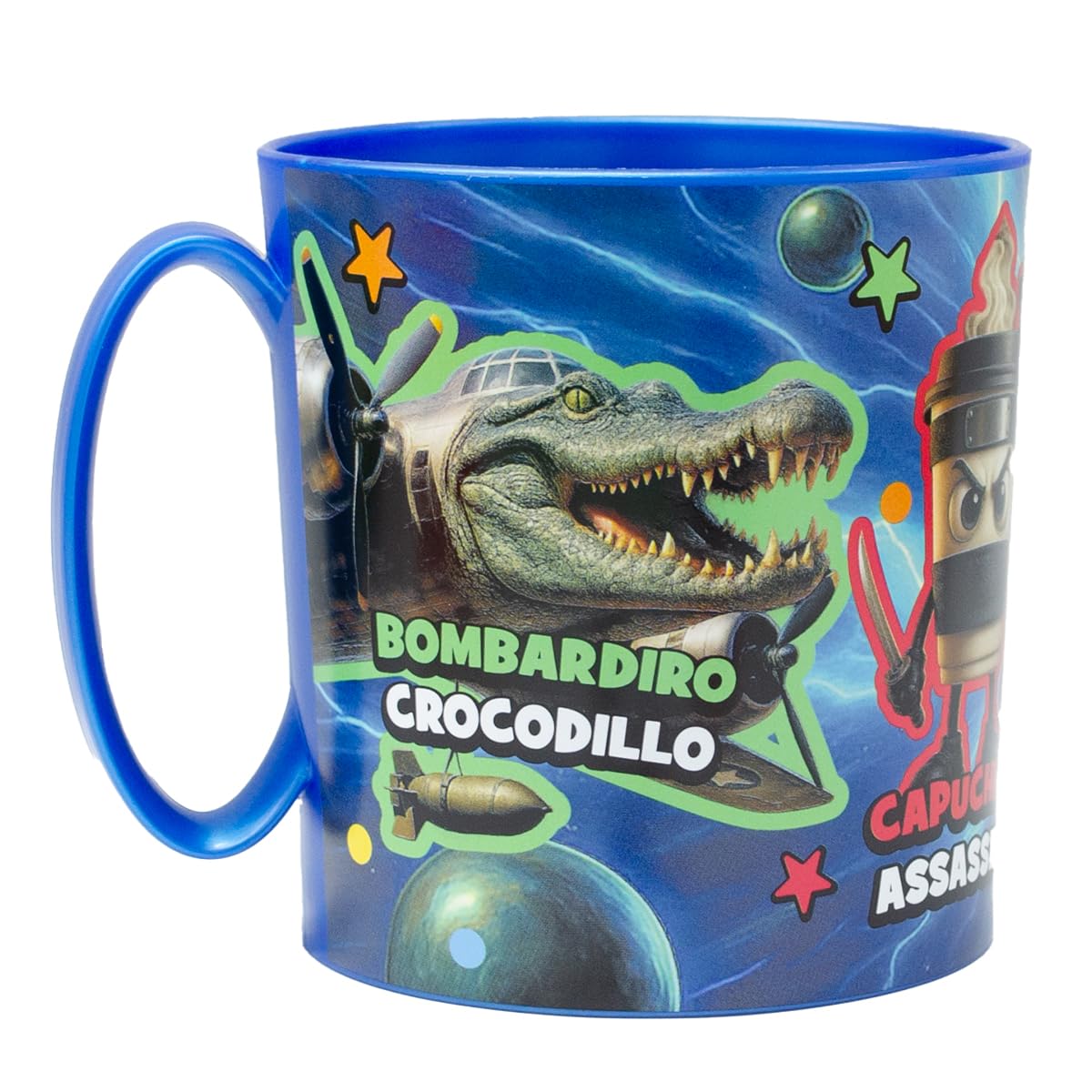 Italian Brainrot Micro Children's Cup 390 ml | Reusable Plastic Cup Suitable for Microwaves | Lightweight and Resistant 55 g | School Cup for Boys Girls for Breakfast, Snack or Hot Drink