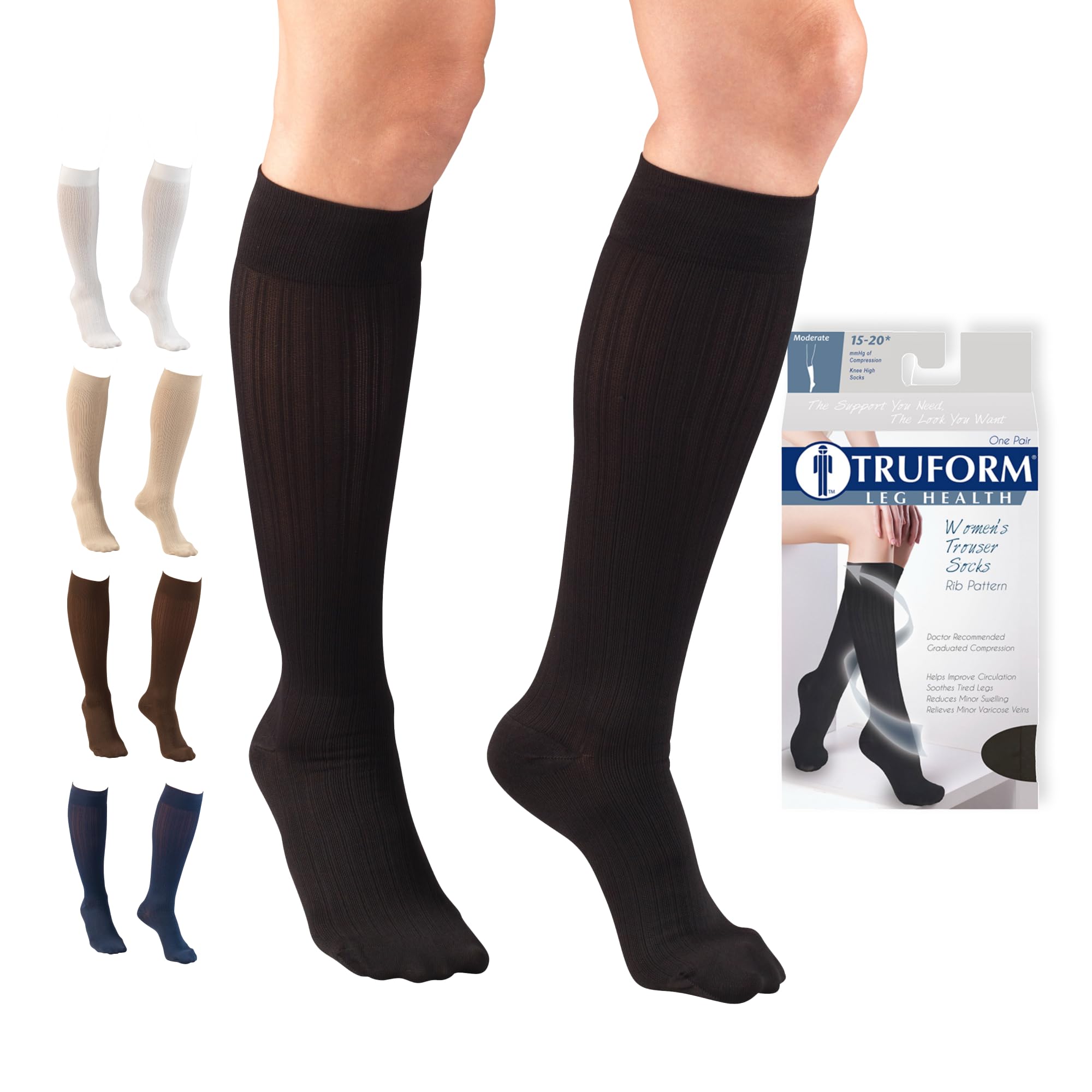 Truform Compression Socks, 15-20 mmHg, Knit Women's Dress Socks