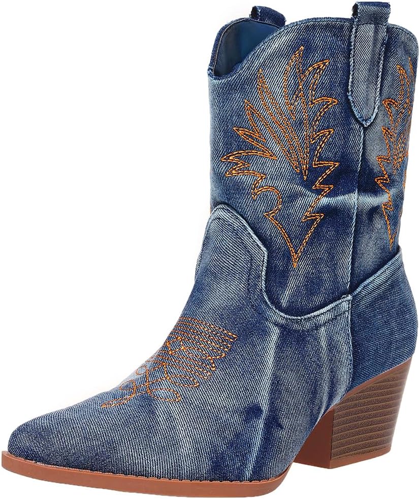 Bandkos Women Ankle Cowboy Boots - Classic Chunky Style