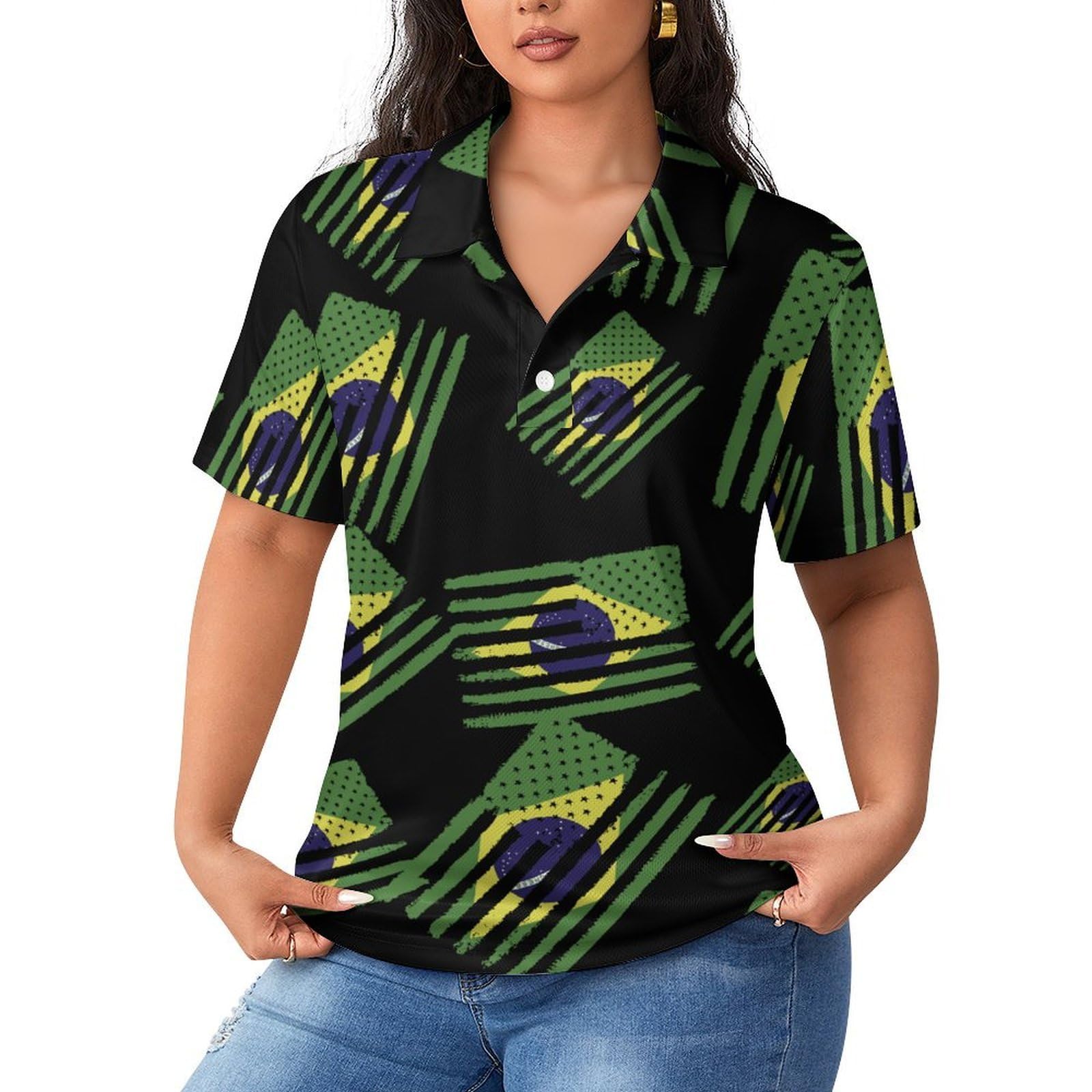 Camiseta polo de Brasil y EE UU para mujer polo de manga corta transpirable casual 8