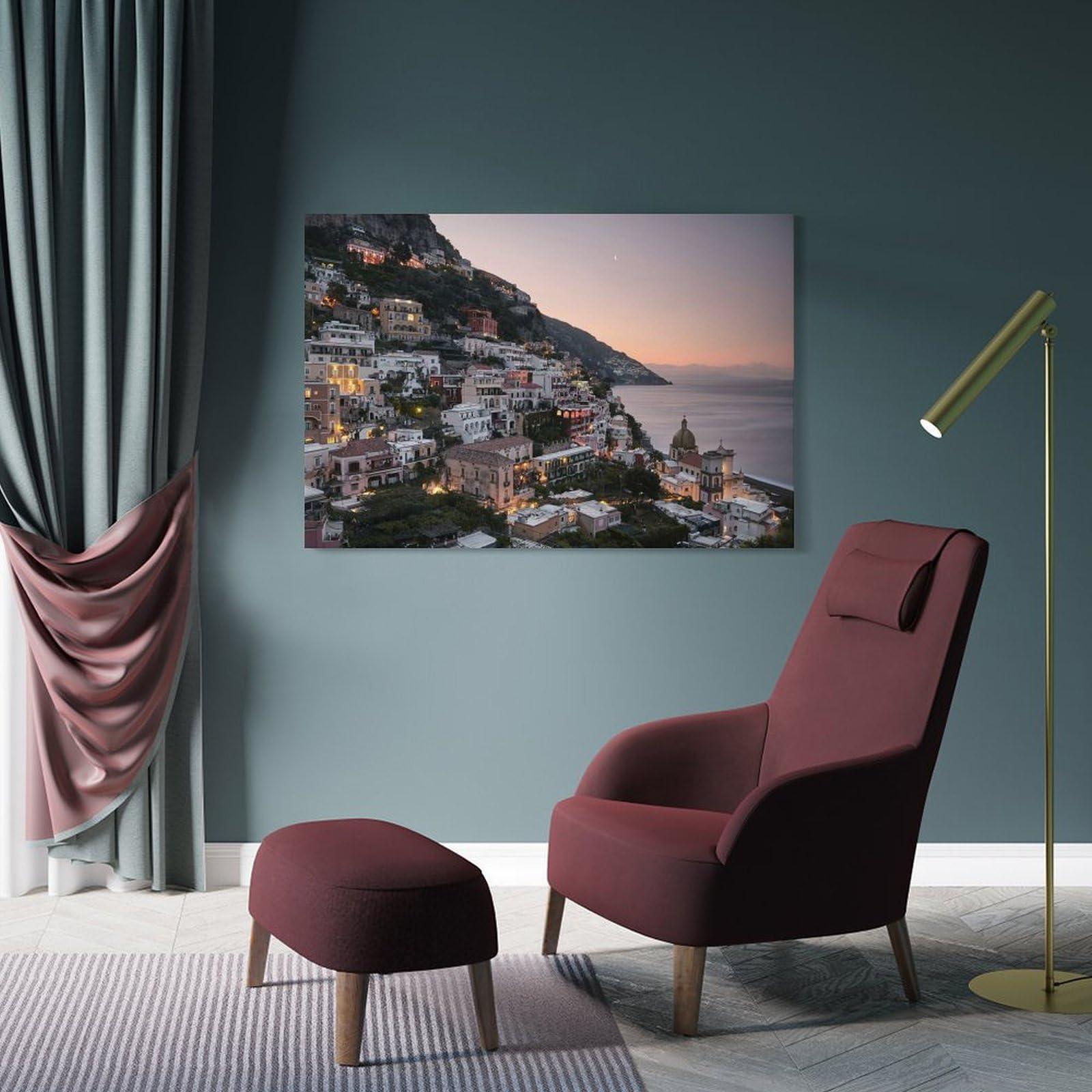 Junmoney Positano at Dusk Wall Art Print 12x18inch(30x45cm), for Hallway, Entryway Or Landing, A Neat Decor Update for Hallways, for Everyday Interiors
