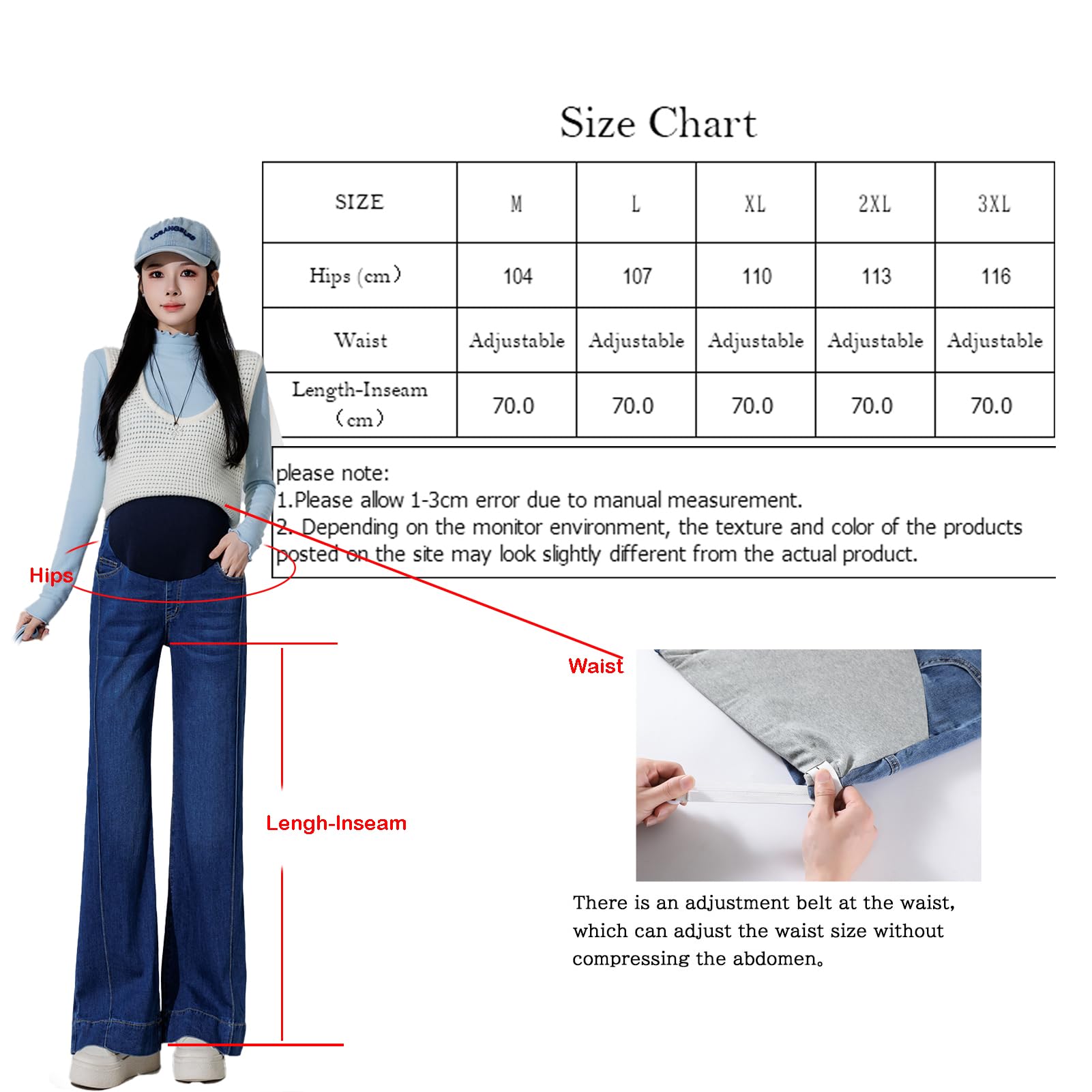 Jeans in gravidanza, da donna, in vita regolabile, larghezza Bootcut/Flare Stretch Denim Lounge Pantaloni con tasche per donne piccole fino a 170 cm