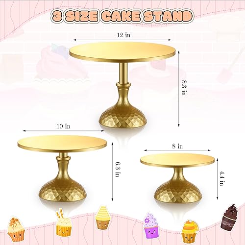 Miniatura 2 de Hicarer Juego de 3 soportes de metal para tartas, exhibición de mesa de postres de metal, soporte para cupcakes de disco de 8 pulgadas, 10 pulgadas,
