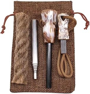 Juego de 6 piezas de acero de supervivencia para fuego, acero de fuego con asa, tubo telescópico de soplado en bolsa de transporte, cuerda de paracord, pedernal, juego de aventura de supervivencia