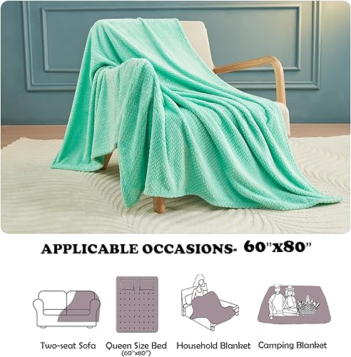 Miniatura 5 de NEWCOSPLAY Manta súper suave tamaño individual, color aguamarina, de franela sedosa de primera calidad, con patrón de hojas, ligera, para uso en