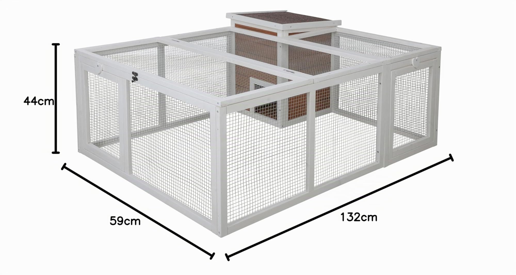 Kerbl Pet enclos extérieur avec abri intégré, enclos extérieur, enclos, abri, 132x102x59cm, Lapin, avec Maison en Bois