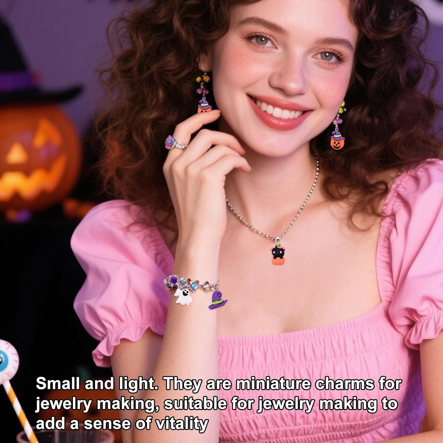 60pcs Halloween Resin Charms for Crafts, Multi Shape Flatback Slime Halloween Resin Miniatures Ornaments for DIY Jewelry Making Scrapbooking Wreath Decorations - Image 6