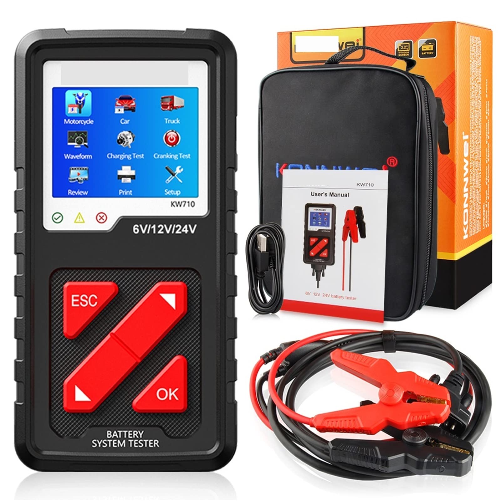 Tester batteria KW710. Tester della batteria del camion dell'automobile del motociclo 6 V 12V 24V. Analizzatore della batteria 2000. Cca. Carica degli strumenti di prova a manovella for la macchina