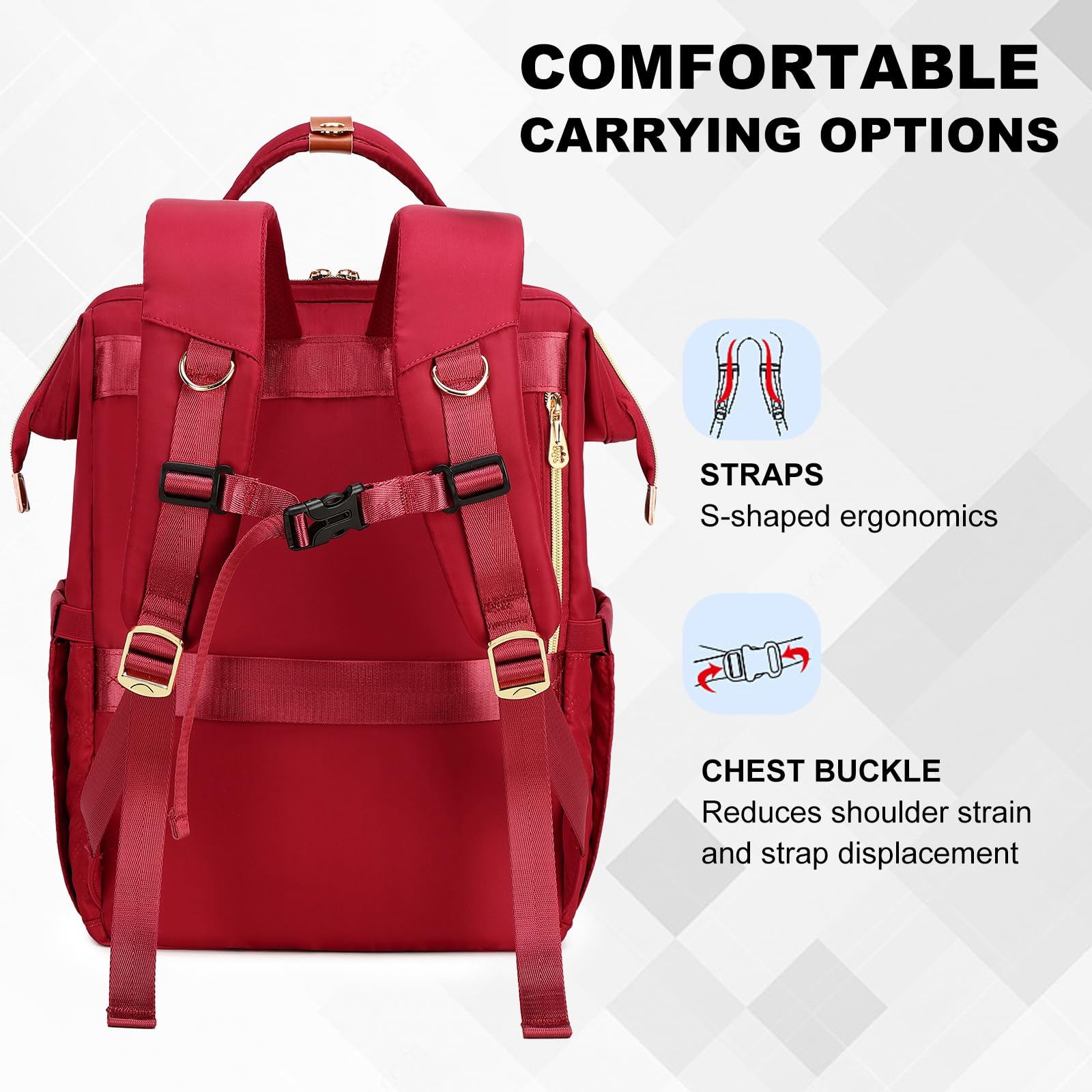 Mochila de almuerzo con bolsa de almuerzo aislada, mochila grande para laptop de 15.6 pulgadas, mochila de trabajo, bolsa de libros, Rojo -, Mediana, Moderno 8