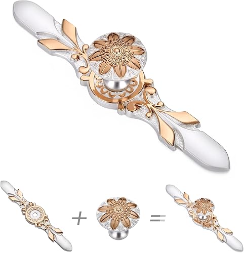 Miniatura 4 de Aandxomk - Juego de 10 pomos y platos de oro blanco marfil de 5.8 pulgadas, herrajes para gabinete de cocina, oficina, baño, tocador, cajón,