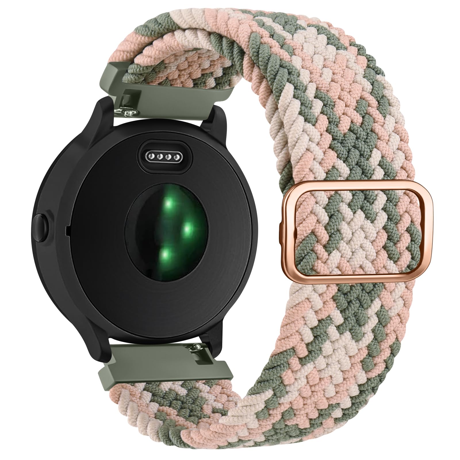 Braided Stretchy Strap Compatible With Garmin Forerunner 55/645/245, 20mm Nylon Band for Garmin Watches (Rose & Green) - Image 2