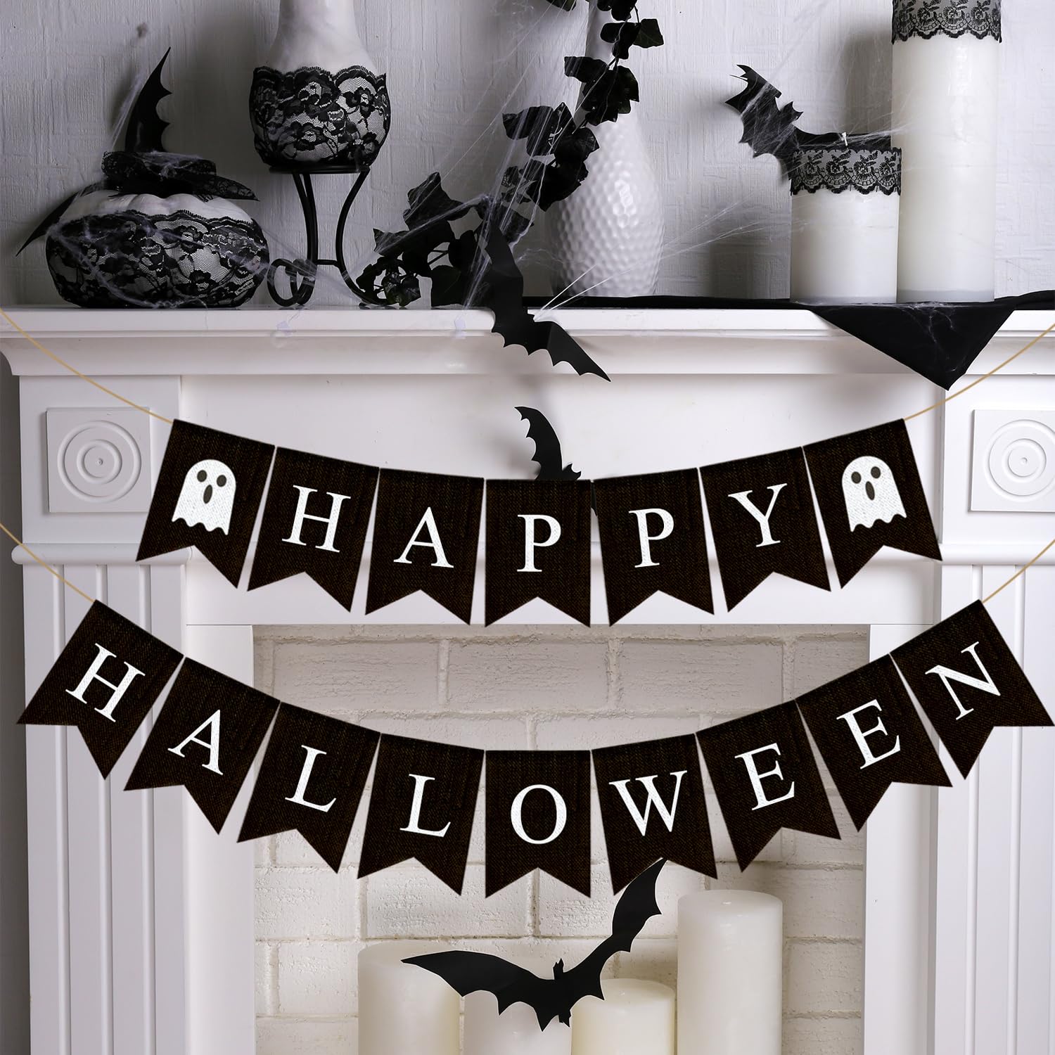FECEDY Halloween-Dekoration Set – Banner, Wimpelkette, Wabenbälle, Konfetti-Girlande & Luftschlangen