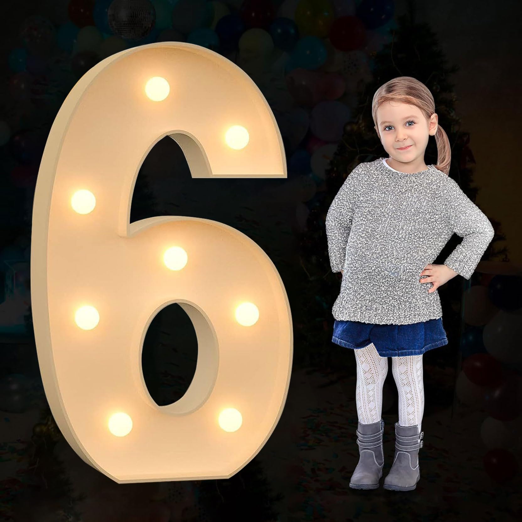 Large Marquee Number Light Up, Decorative LED Alphabet Lights, Party Decor Pre-cut Foam Board Set for Wedding Birthday Holiday, Number 6, 70cm-2.3ft