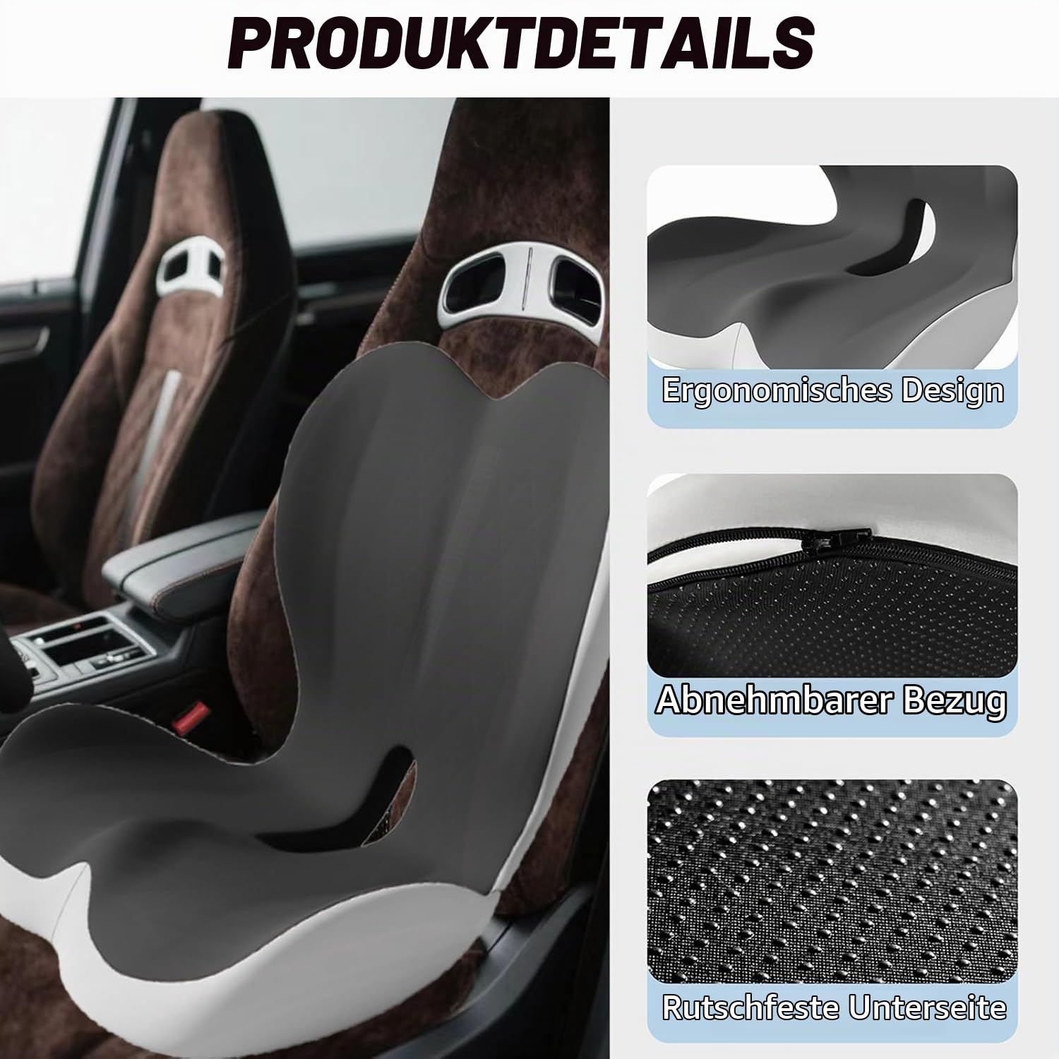 Orthopädisches Sitzkissen mit Rückenlehne,Ergonomisches Sitzkissen für Bürostuhl & Auto,Memory Foam Komfort Steißbeinkissen für Zuhause,Auto,Rollstuhl & Bürostühle (grau)