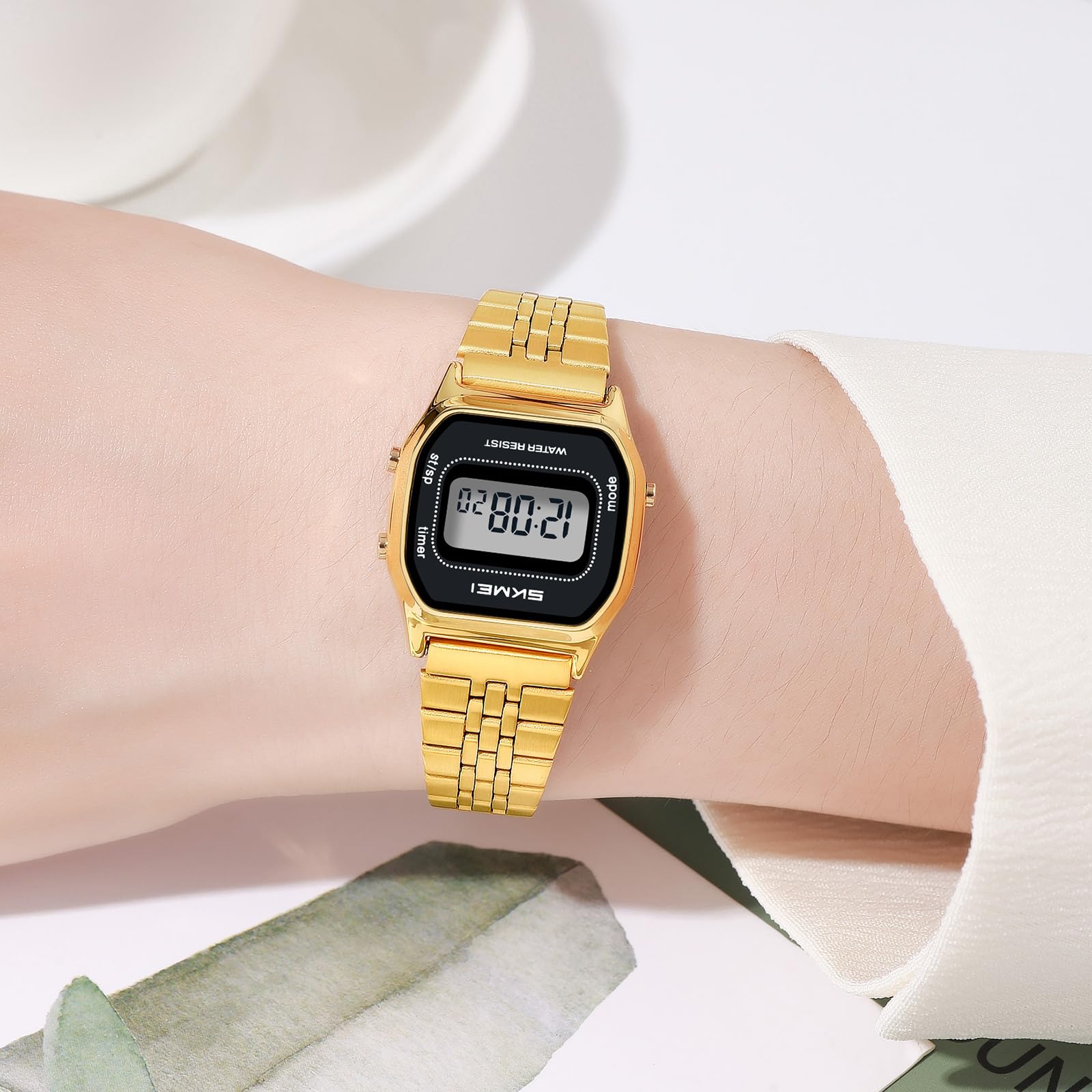 Gosasa Orologio digitale retrò da donna, cinturino quadrato in acciaio