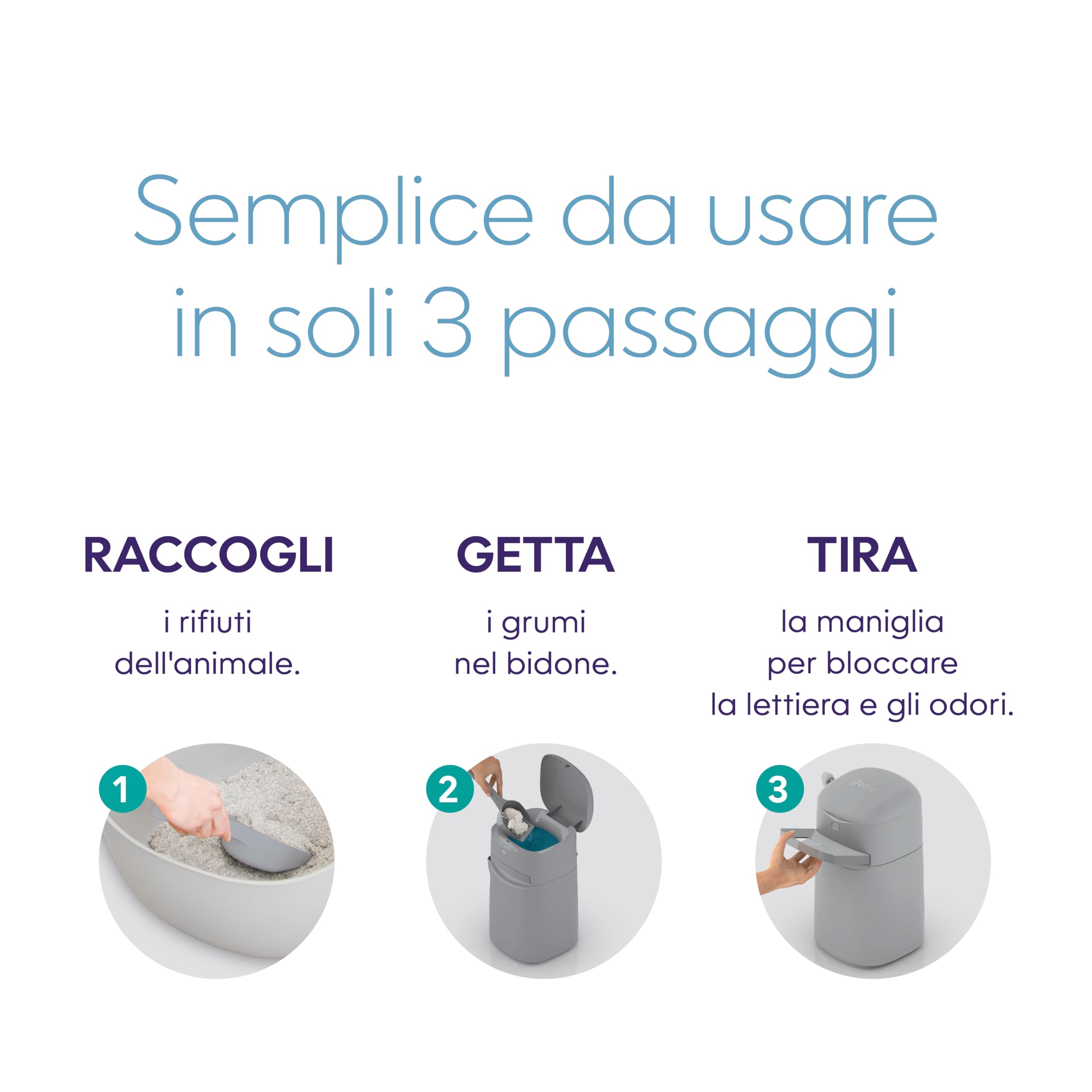 Litter Genie Easy Roll Secchio, sistema di smaltimento della lettiera per gatti, controllo degli odori definitivo, pulizia senza sforzo, include 1 ricarica con 12 sacchetti (3 mesi)