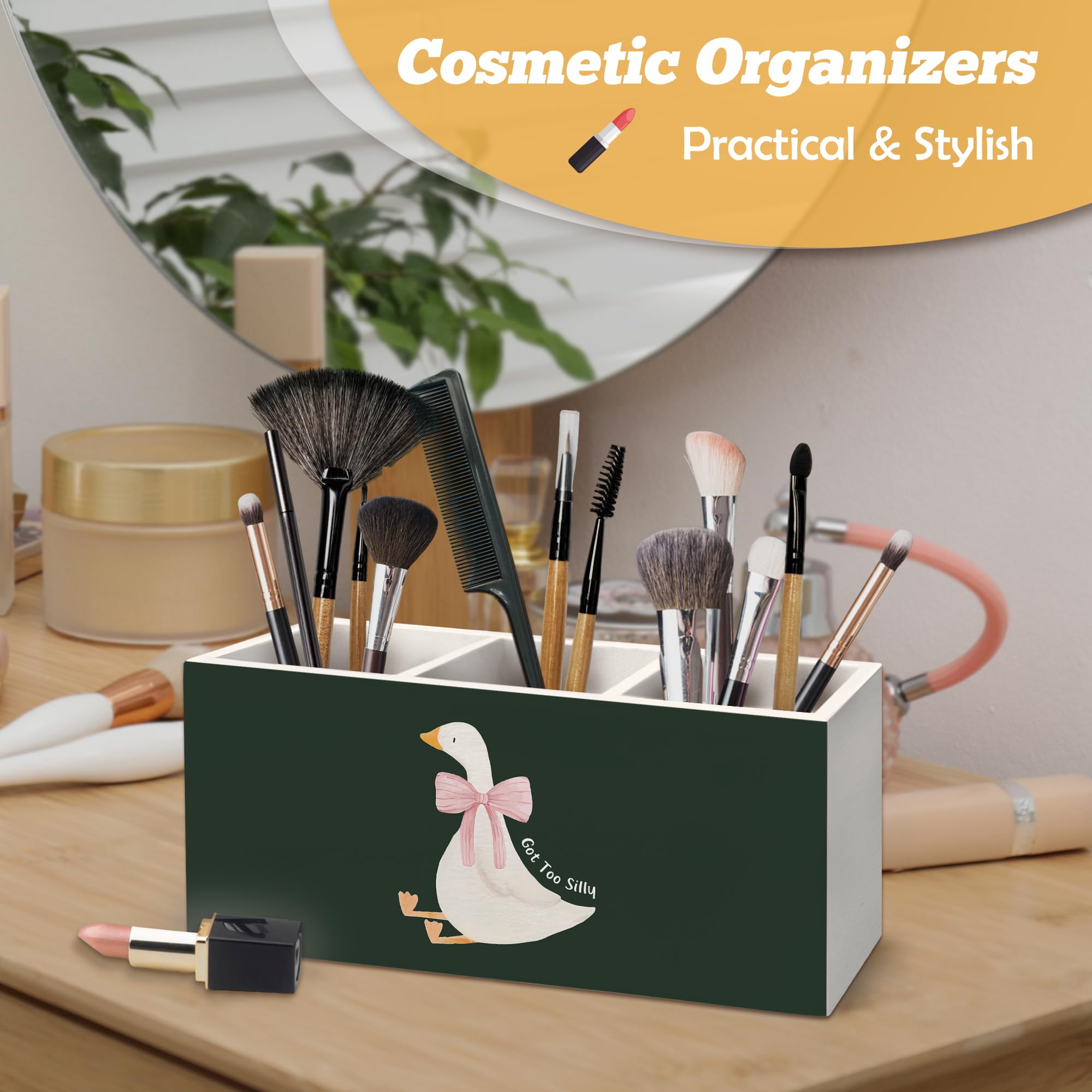 Portapenne verde scuro a forma di oca, organizer per accessori da scrivania, regalo in legno, decorazione da scrivania per bambini e ragazze, stanza dei bambini, camera da letto, stanza dei