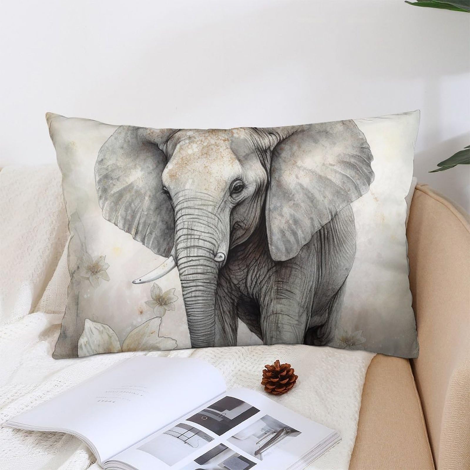 NTVOWPZO Decoration Throw Pillow Covers 12 "x20 Pillowcases Covers Animals Cute Elephant Soft Pillowcases Modern Farmhouse Home Decor Sofa Cushions Covers for Couch Bed Living Room