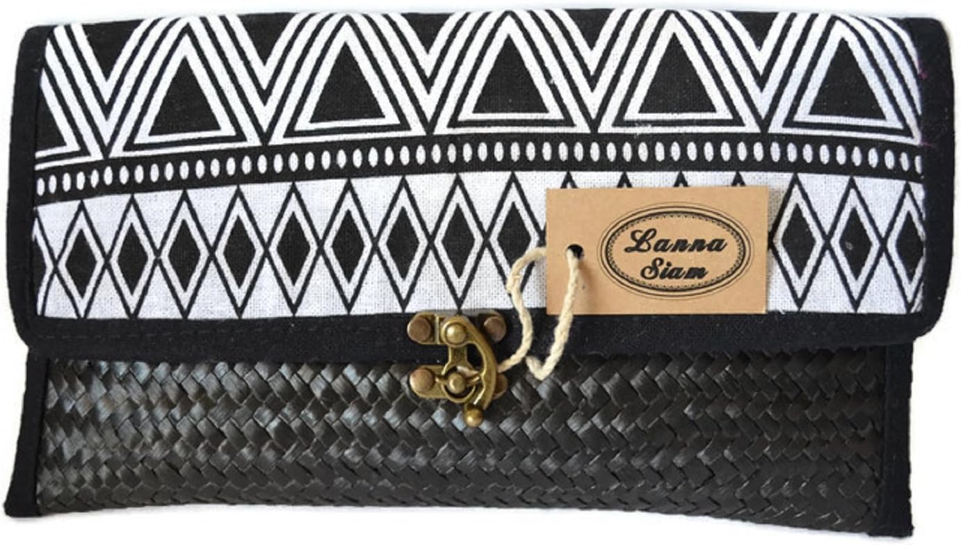 Lanna Siam® Black and White clutch evening bag Wedding Purse Bridal Party Prom Envelope Wallet