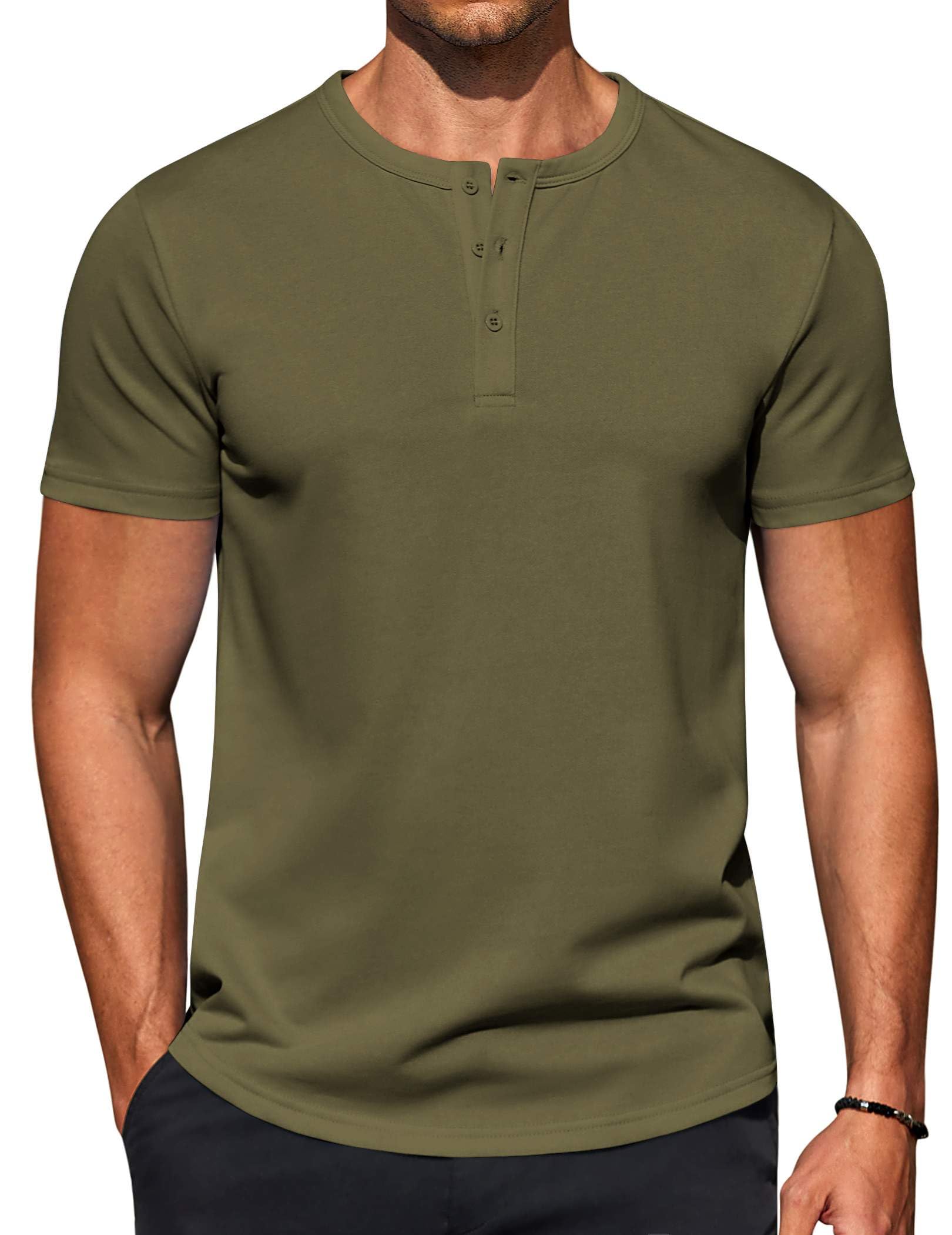 COOFANDY Men's Casual Henley T-Shirts Summer Short Sleeve Cotton Shirts Basic Button Tee Tops