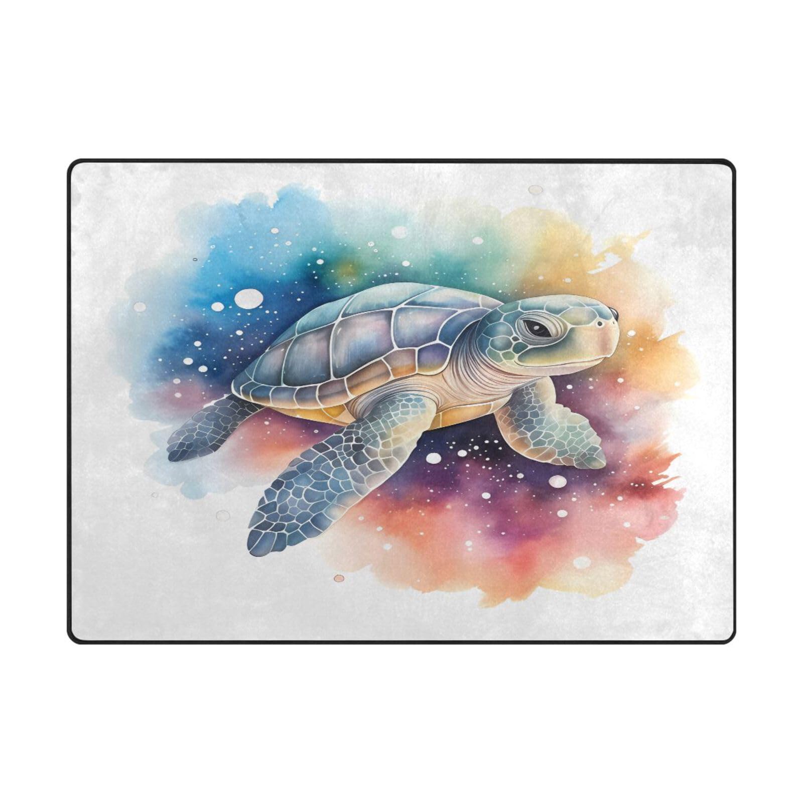 Tapis tortue de mer aquarelle grand format pour rechauffer un sol de salon