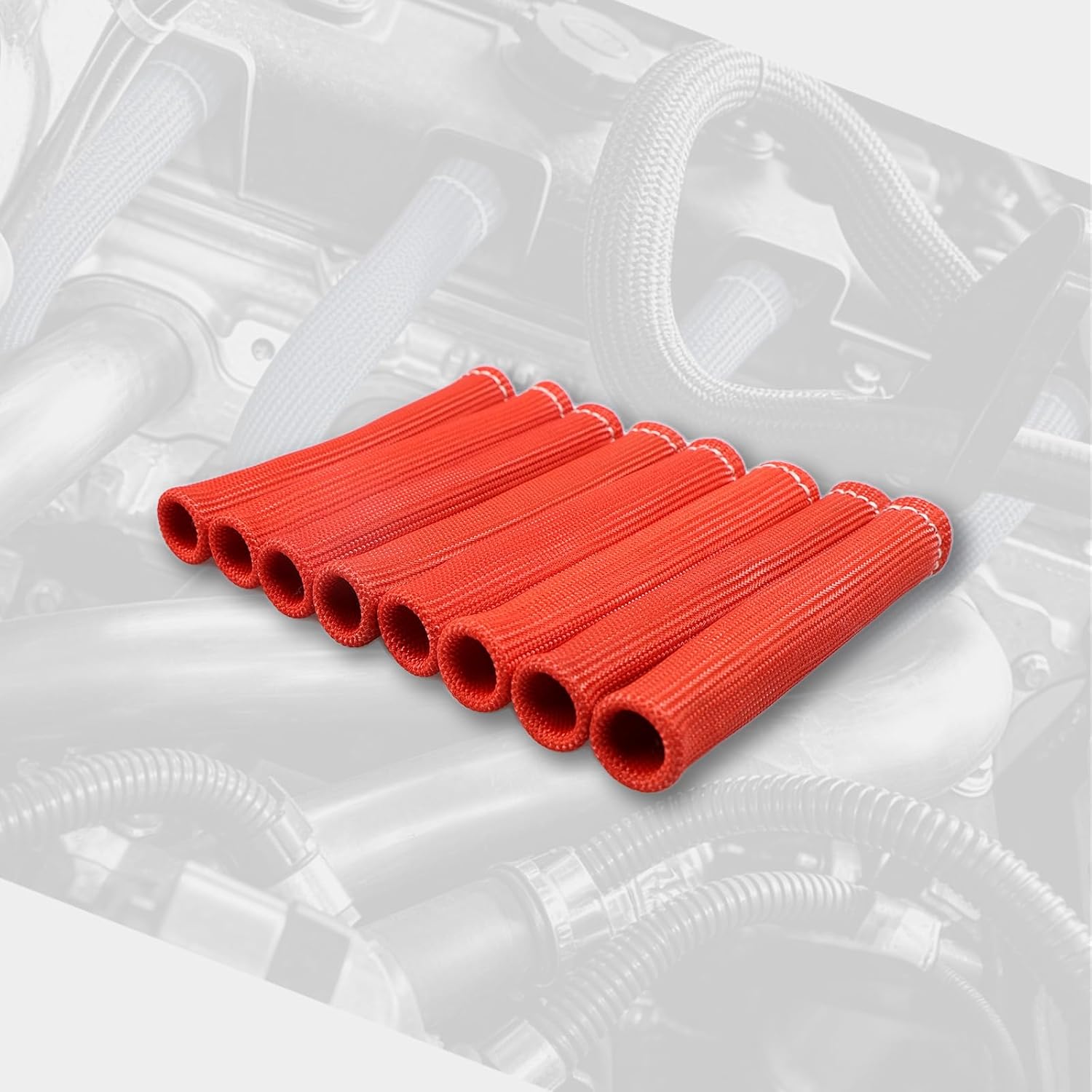 Spark Plug Boot Heat Sleeve Protector, 8 Pack, 6 Inch, 2500°, for Ls1/Ls2 SBC BBC 350 454. (BLACK)
