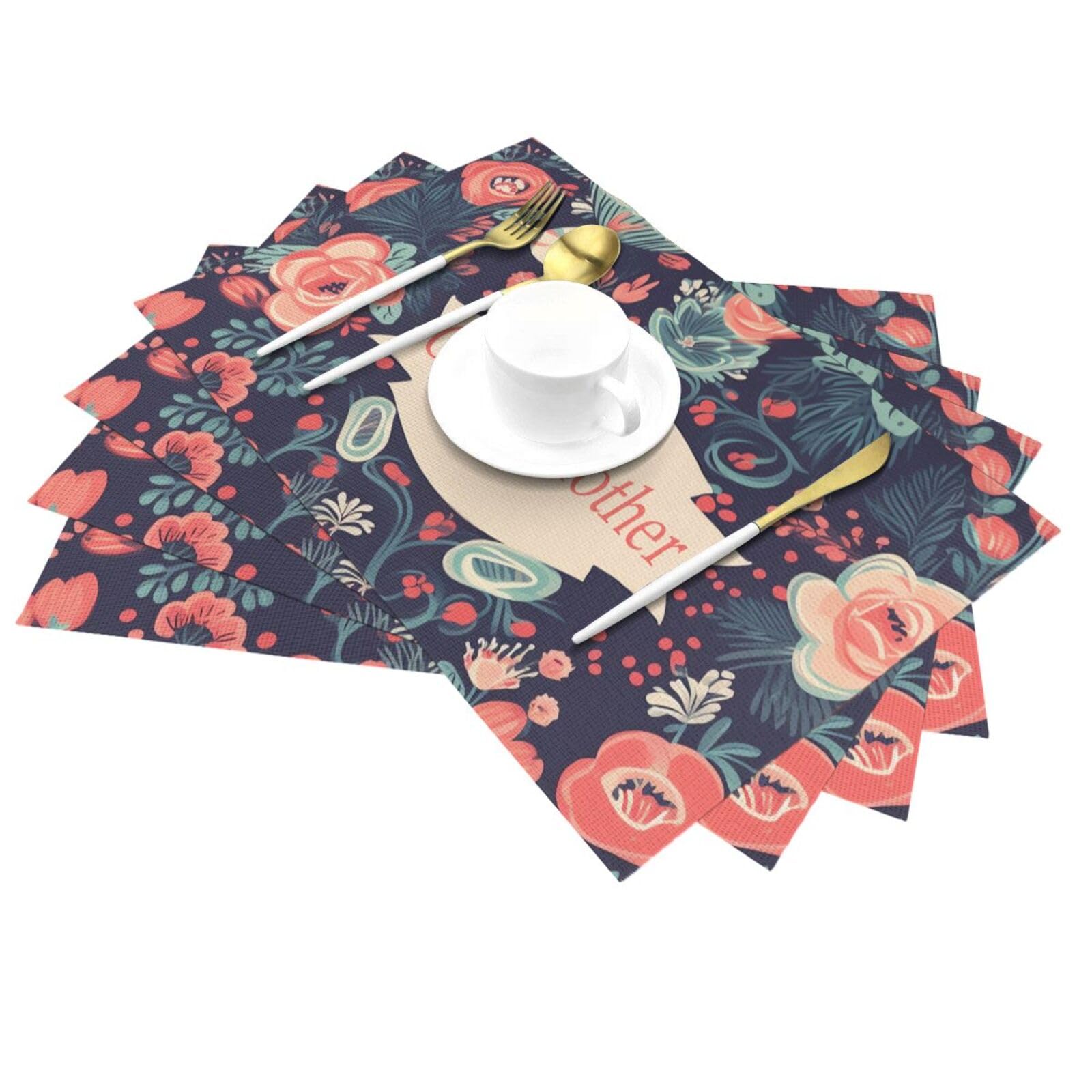 Tovagliette in tessuto resistente al calore, idea regalo per la mamma, 6 pezzi, tovagliette lavabili, per tavolo da pranzo, cucina, picnic, feste