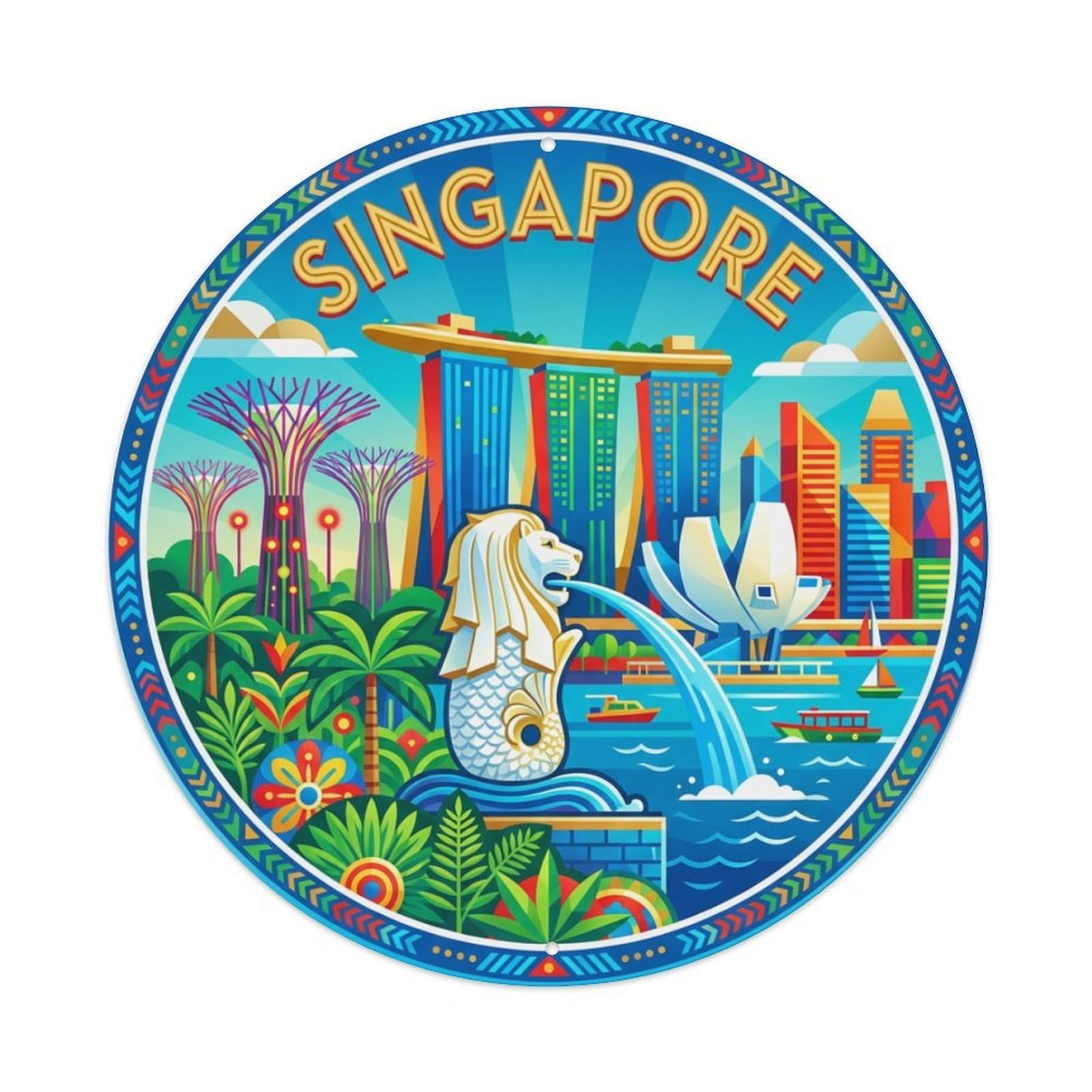 Vintage Travel Singapore Metal Tin Sign