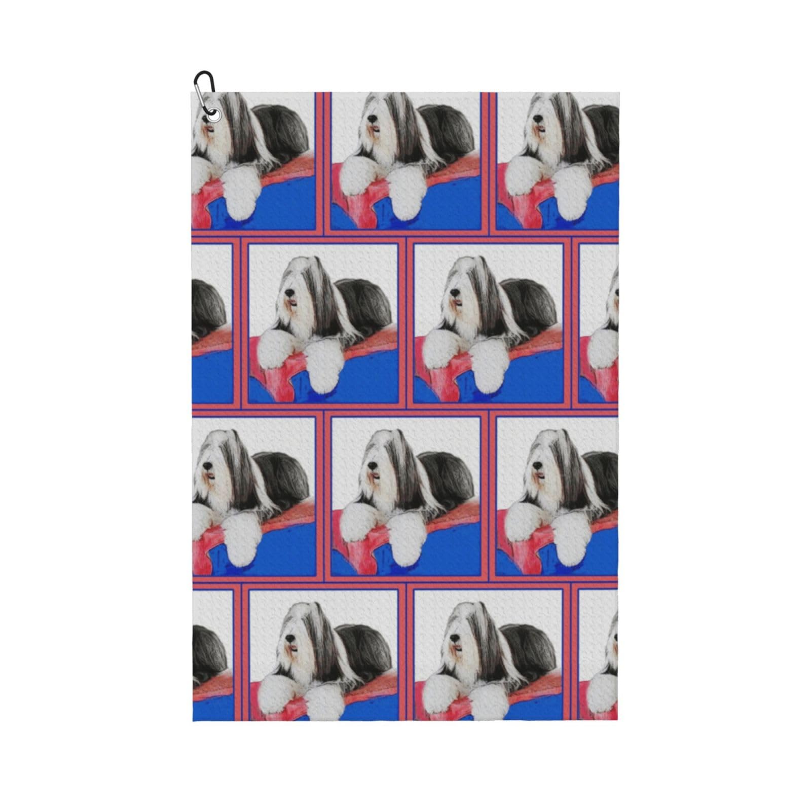 Hnnkloy Bearded_Collie, 16x24 in Portable Waffle Golf Towels with Carabiner Clip for Golf Bag