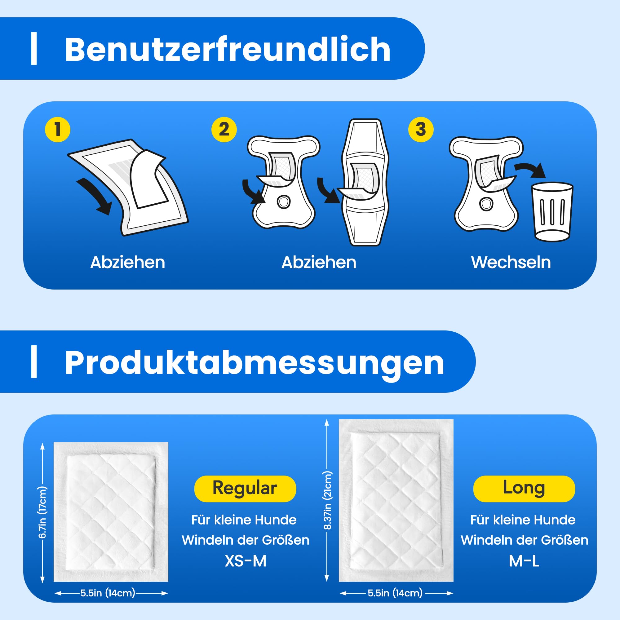 Einweg-Hundewindeleinlagen 150 Stück,Hundewindeln für Rüden Hündinnen,Hochsaugfähige Einweg Windeln für Hündinnen Katzen(14x17cm)