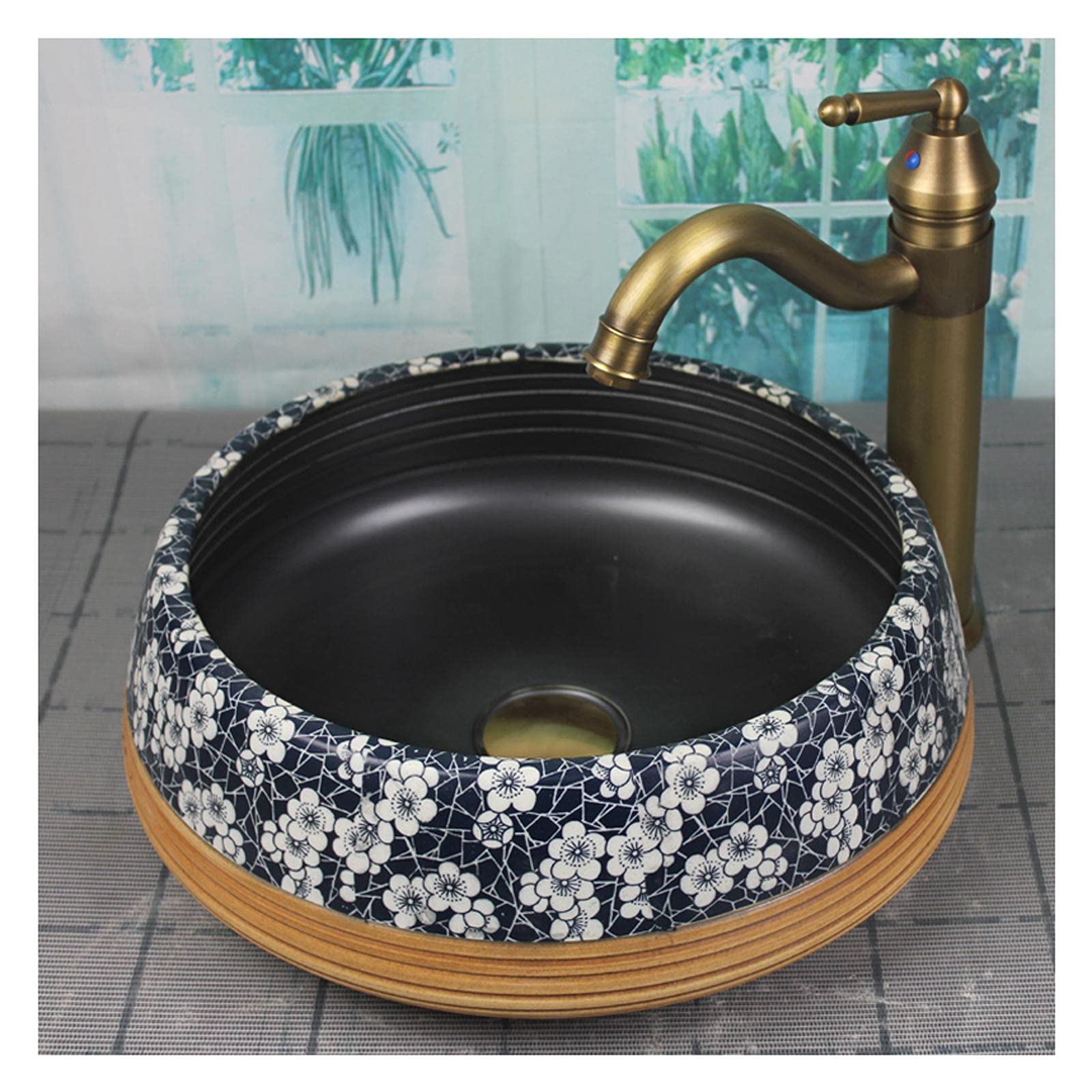 Aioneer Bathroom Sink Round Bathroom Vessel Sink, Above Counter Porcelain Ceramic Bathroom Vessel Washing Art Basin Lavatory Vanity