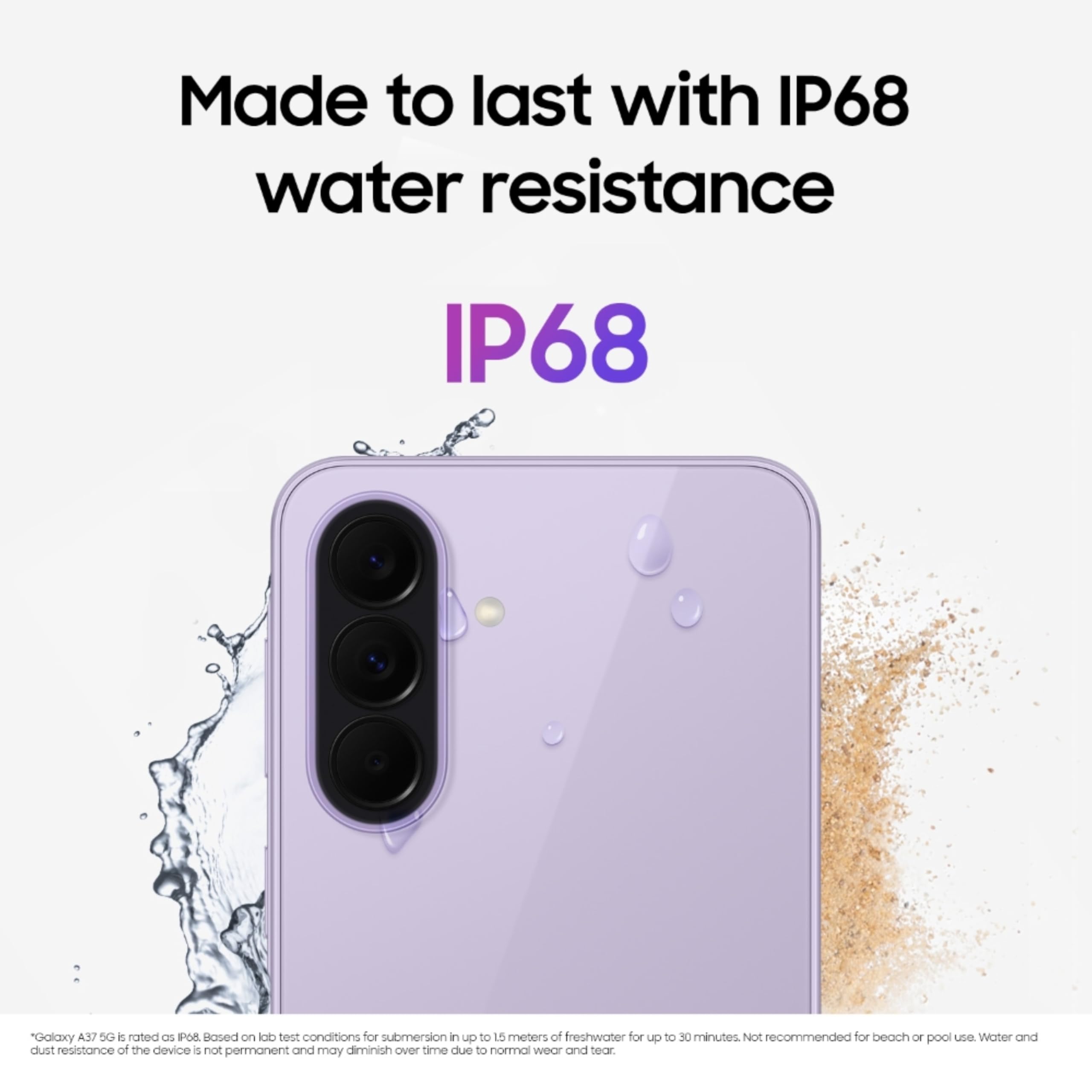 Samsung Galaxy A37 5G (Awesome Lavender, 8 GB RAM, 128 GB pamięci), Agentic AI, potrójny aparat z wideo z nocografią, 2 dni pracy baterii, aktualizacje systemu operacyjnego 6 generacji, IP68, 7,4 mm