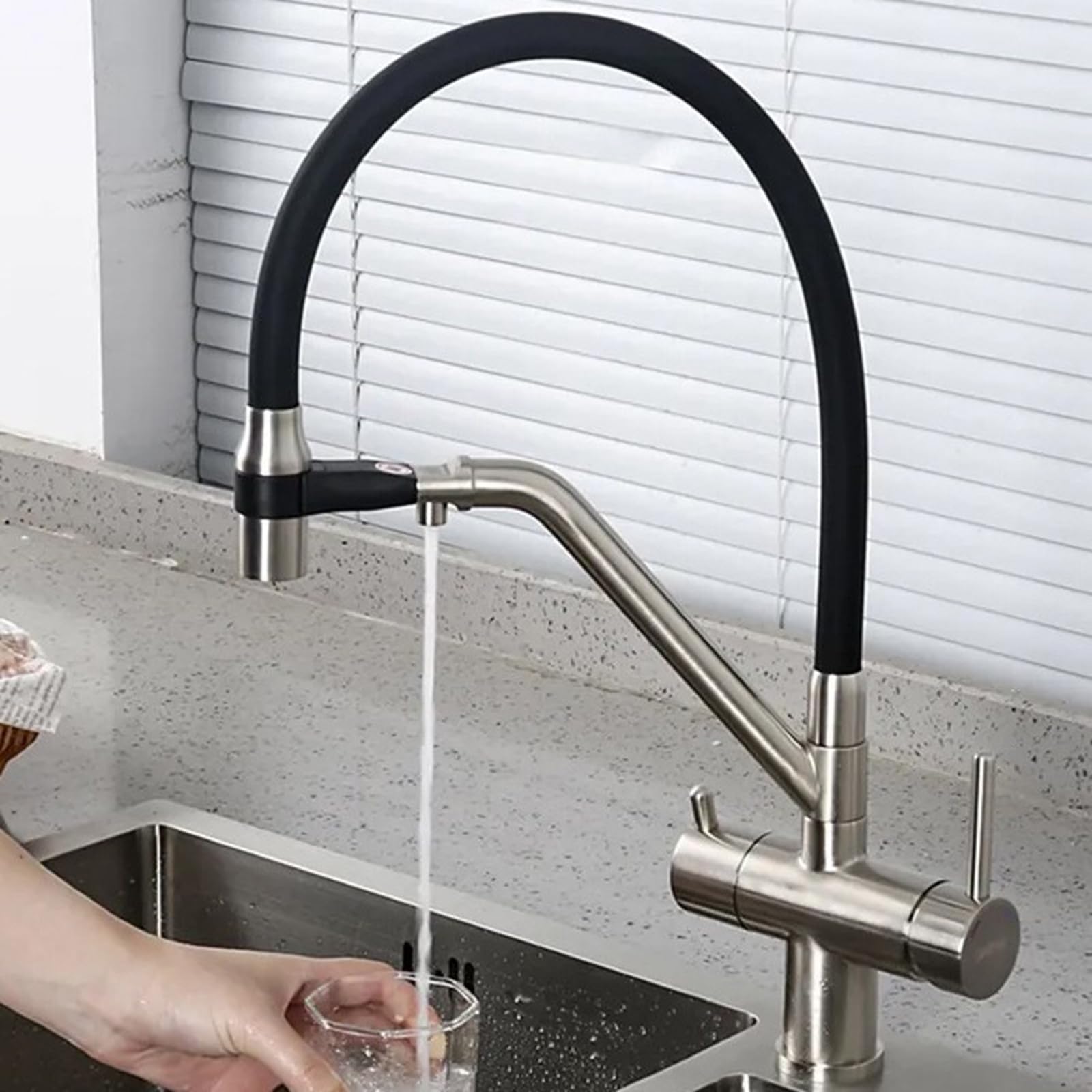 ZYCHSJXA 3 Way Water Filter Tap Kitchen Drinking Taps Sink Mixer Pull Out for Brushed Copper Double Outlet Faucet