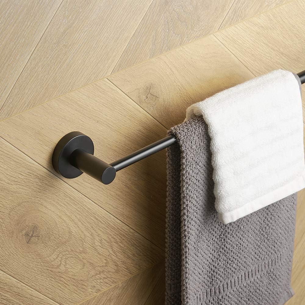 BESy Adjustable 15 to 26 Inch Single Bath Towel Bar Rack for Bathroom Accessories SUS304 Stainless Steel Towel Holder, Wall Mount with Screws Hand Towel Bar Rod Hotel Style, Matte Black