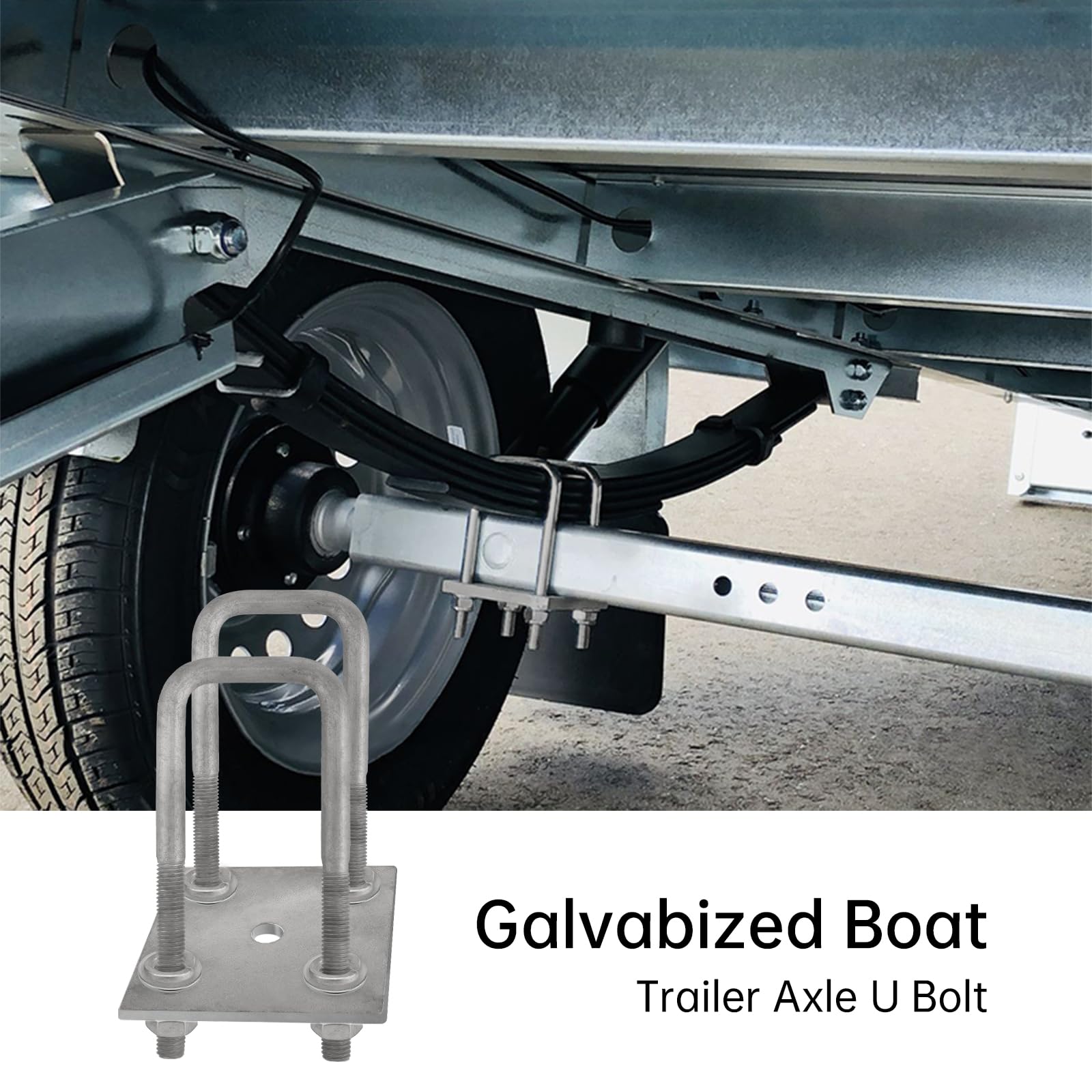 4-Pack Boat Trailer U-Bolts - 3/8" Diameter, Galvanized Steel, Square Shape
