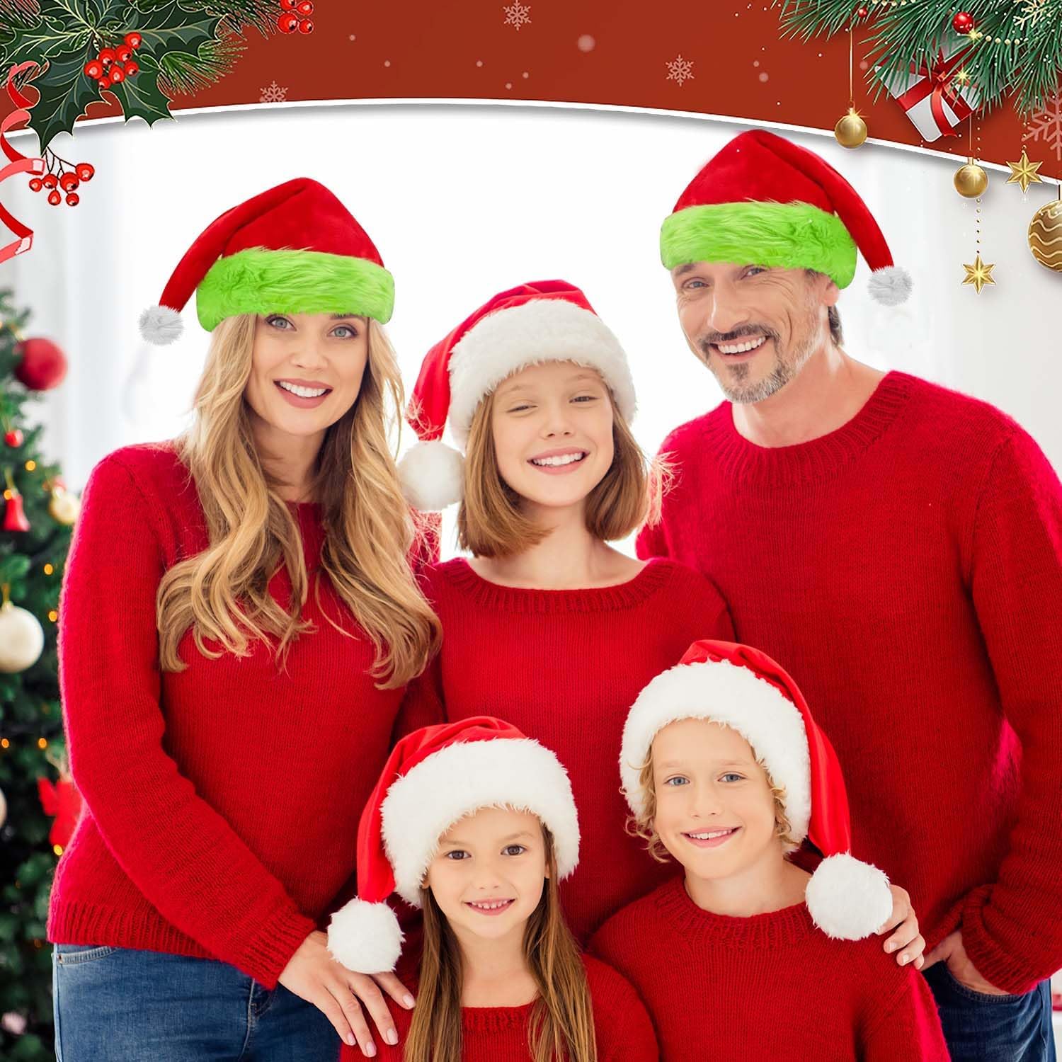 Santa Hat for Christmas, Plush Velvet Santa Claus Hat with Fur Brim for Adults, Festive Party Hat for Xmas Holiday - Image 4