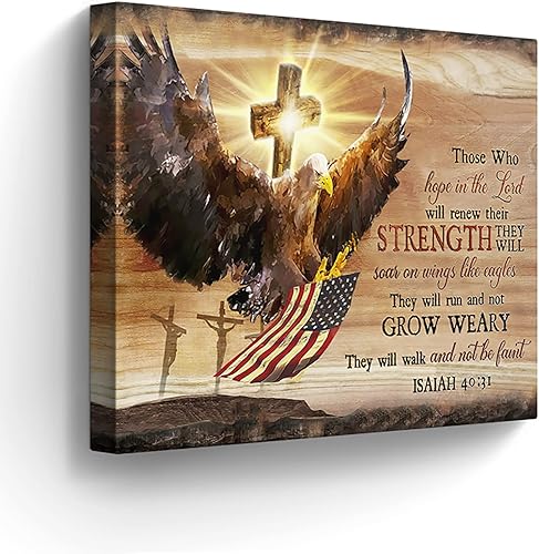 Kateflower Arte de pared motivacional de águila calva, arte de pared cristiano volador americano de águila calva, decoración de imagen inspiradora