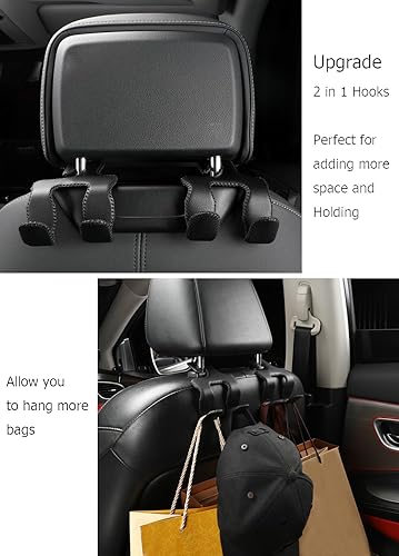 Miniatura 4 de Gancho para bolso de automóvil, 2 en 1, multiusos, para reposacabezas de automóvil, soporte universal y duradero, organizador de cuero para bolsos,