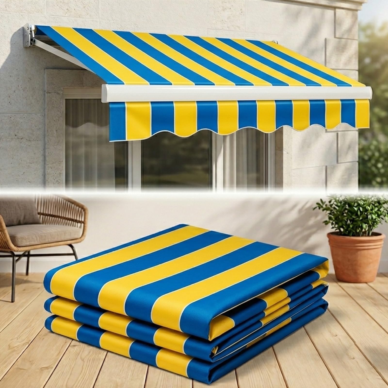 Tessuto di Ricambio per Tendalino Retrattile，Ricambio Telo Tenda da Sole A Bracci Estensibili per Esterno 3x2 M，Impermeabile，Supporto Non Incluso(Style A,6.6x5ft/2 * 1.5m)