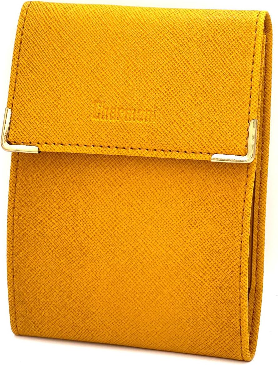 Long Folding Check Holder Case - Heel to Left - 3 Credit Card Slots - 3 Ply - Compact - Calfskin Leather - 10.5 cm x 14.5 cm, Zsf Mustard Yellow, Taille unique, Classic