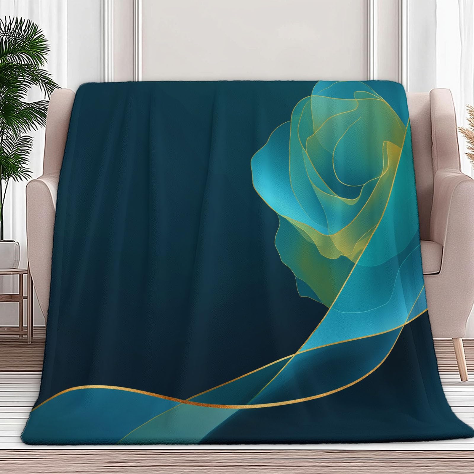 Genérico Manta de Franela de Forro Polar para Niños y Adultos 220 x 240 cm, Mantas para Sofa Estampado Abstracto Minimalista Floral Rosa - Manta Azul Verdoso Suave Cálida Transpirable Ligera