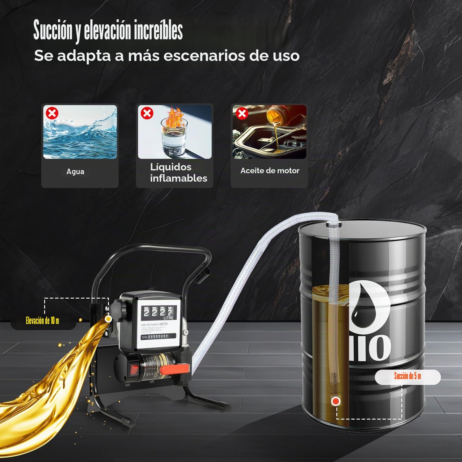 Bomba Gasoil Electrica, 220 V Bomba Transferencia Diesel 45 l/min Bomba Diesel Auto Aspirante Bomba de Transferencia de Fluido Diesel con Mangueras de Cierre Manual