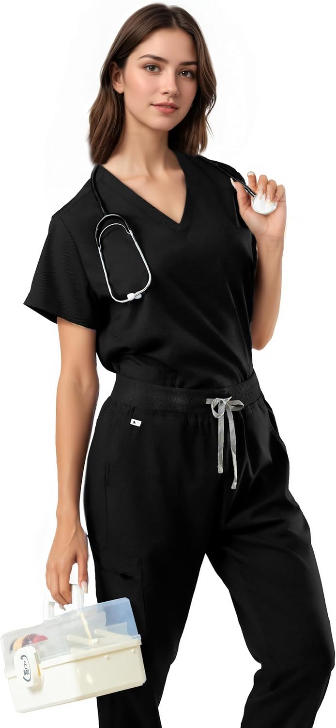 SUNME Scrub Tops for Women with 4-Pocket, Soft Stretchy, V-Neck Women's Medical Scrub Top,Breathable & Moisture-Wicking - Image 3