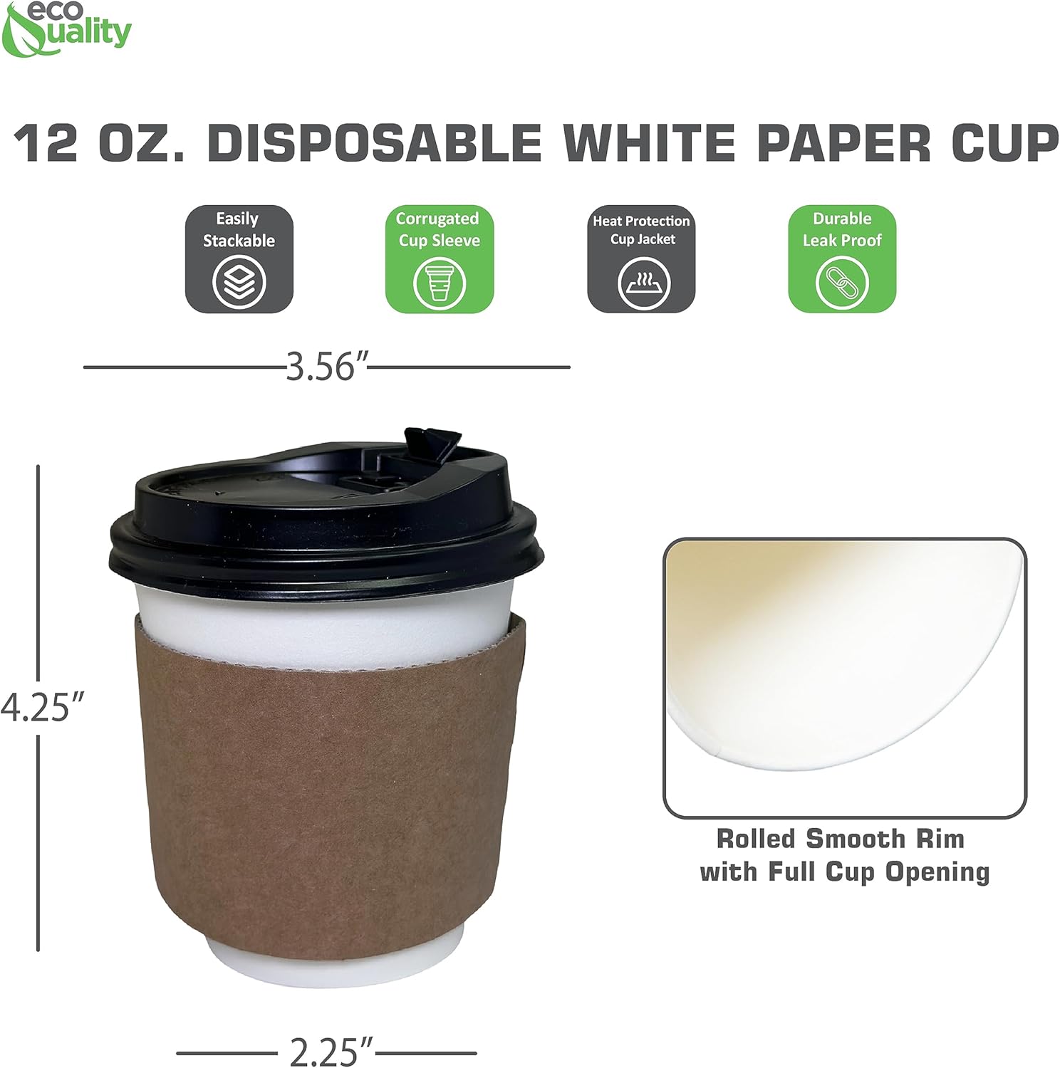 200 Pack - 12 oz Disposable White Paper Coffee Cups with Black Dome Lids and Protective Corrugated Cup Sleeves - Perfect Disposable Travel Mug for Home, Office, Coffee Shop, Travel, Tea