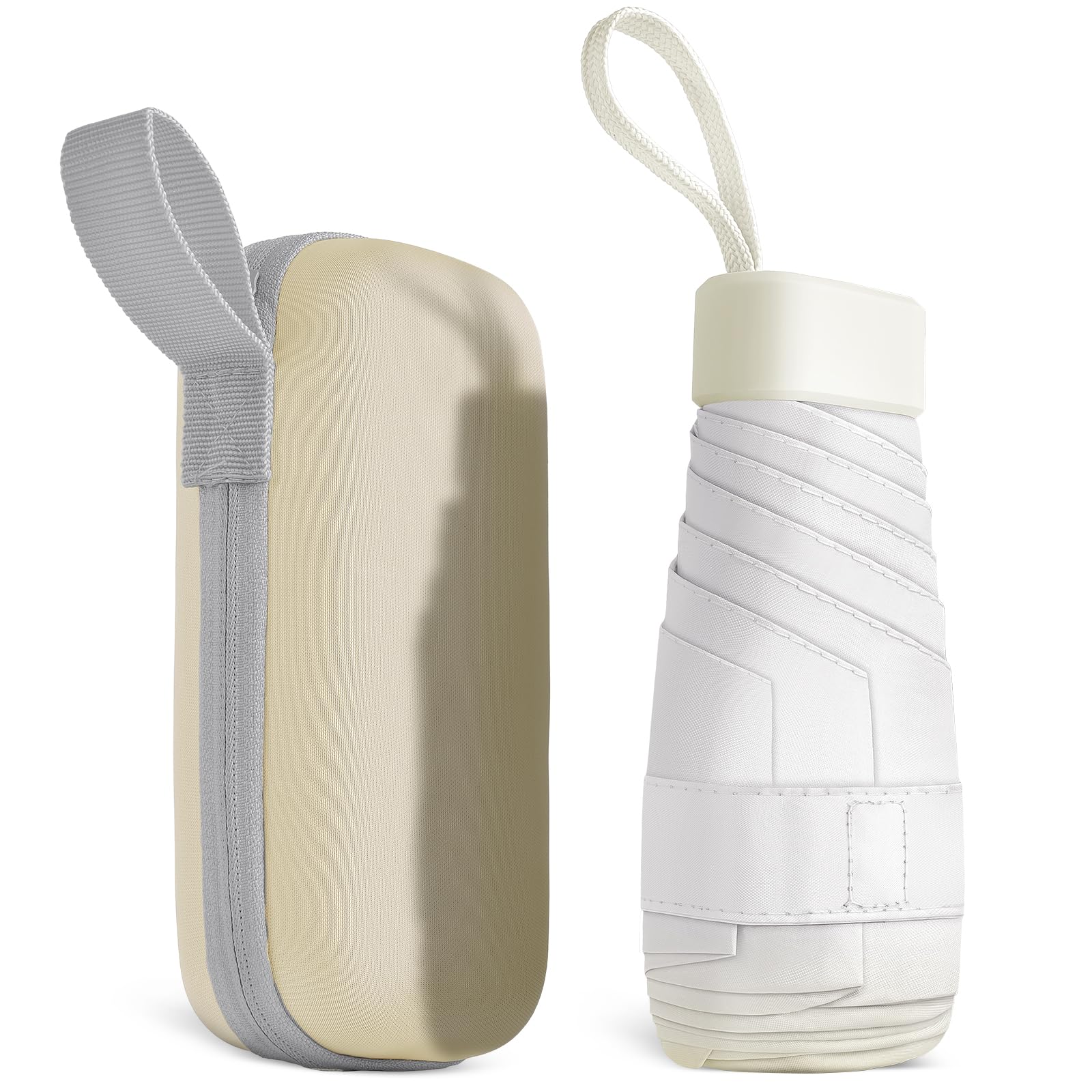 Aolso Travel Umbrella - 6 Ribs Mini UV Folding Sun Umbrella, Windproof Rain Protection With Capsule Case, Portable Pocket Size for Men and Women