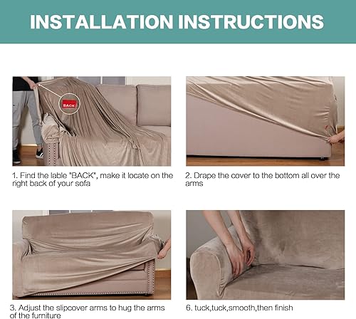 Miniatura 5 de Turquoize Funda de terciopelo elástica extra grande para sofá de 3 cojines, funda de sofá gruesa y suave, protector de muebles, fundas de sofá para